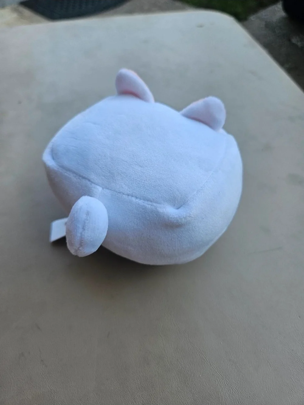 White Plush, Square Cat with Pink Ears and Big Embroidered Eyes
